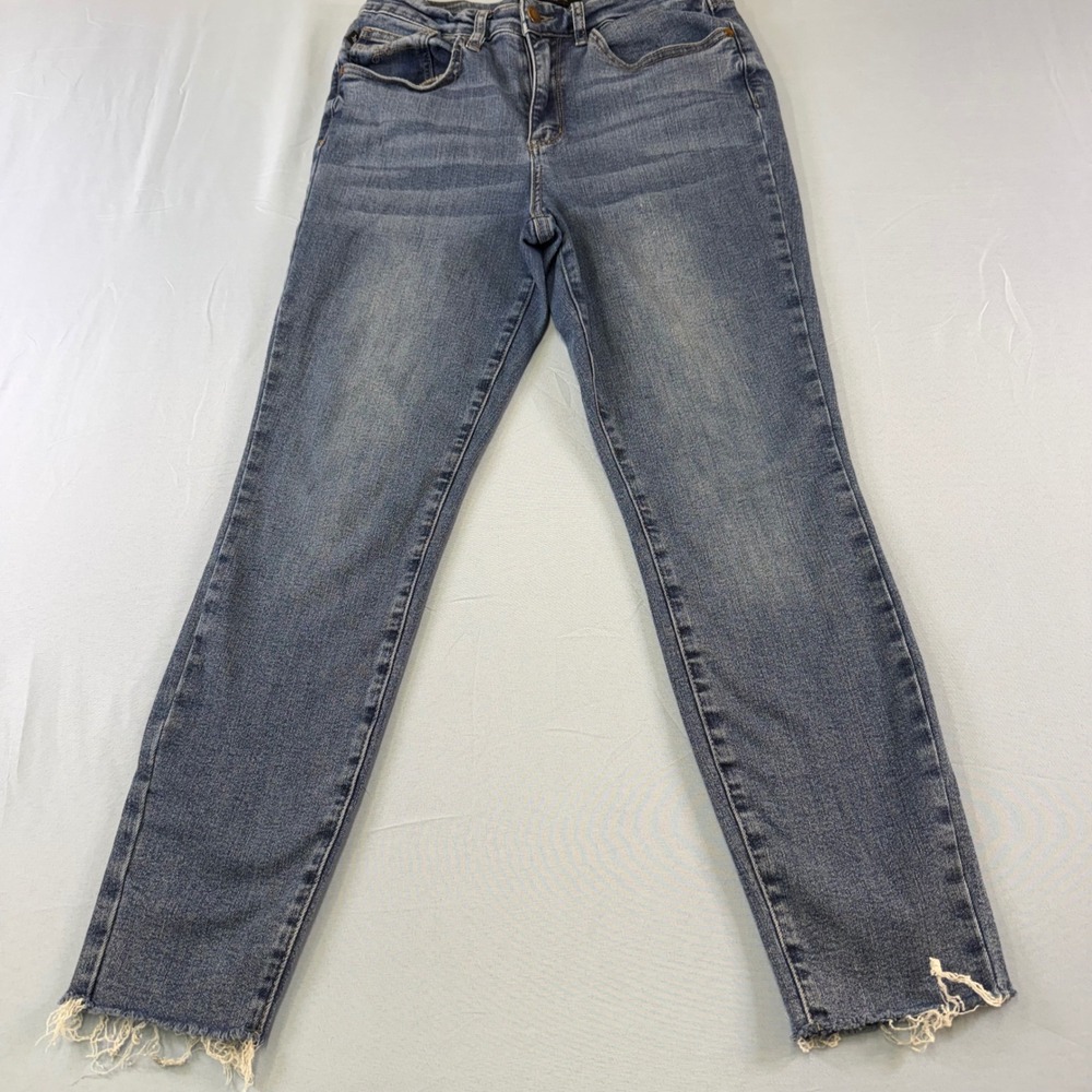 Judy Blue Womens High Rise Skinny Jeans Medium Wash Raw Hem JB88259 Size 7/28